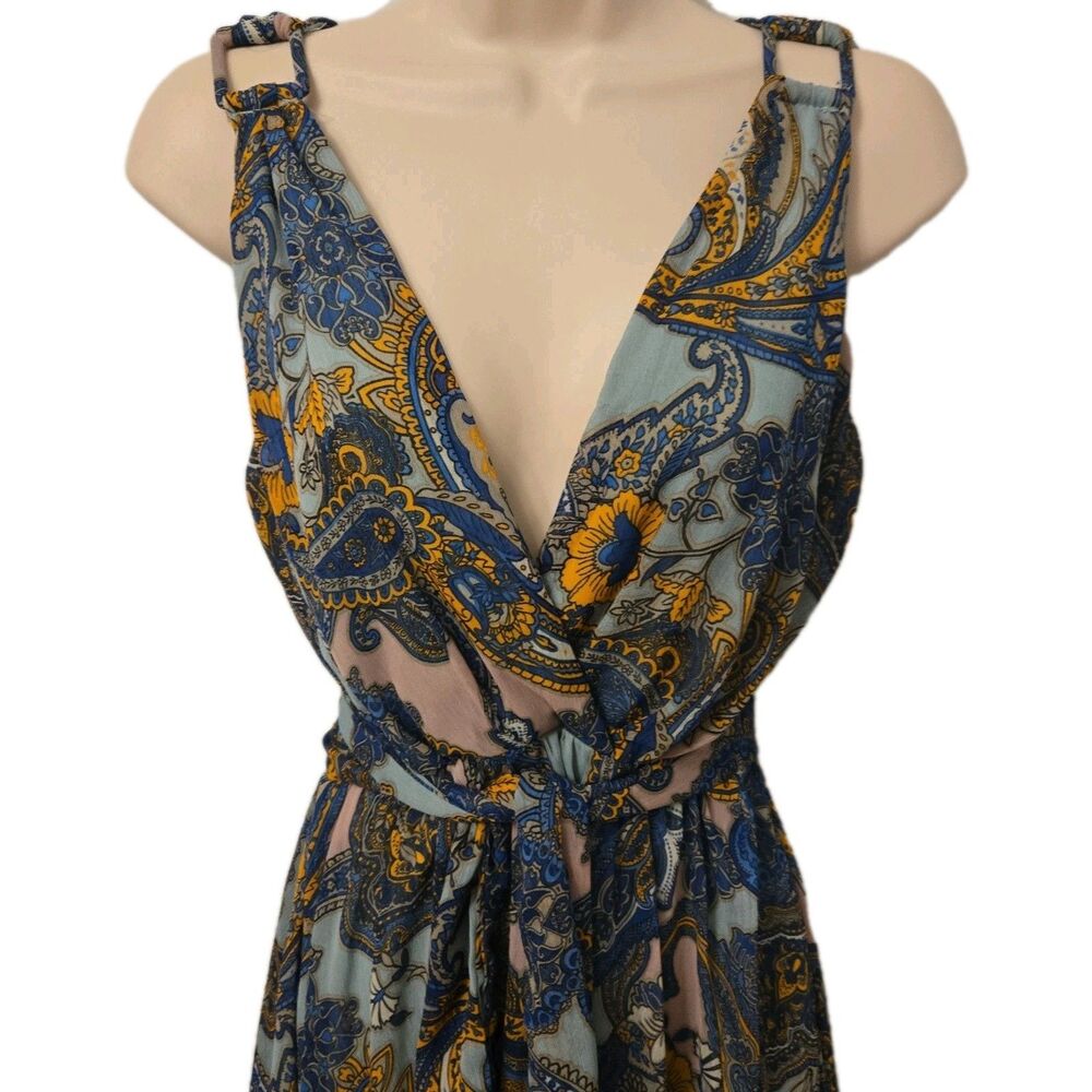 NWT Pastel Paisley Handkerchief Hem Boho Maxi Dress S Tie V-Neck Fairy Wedding